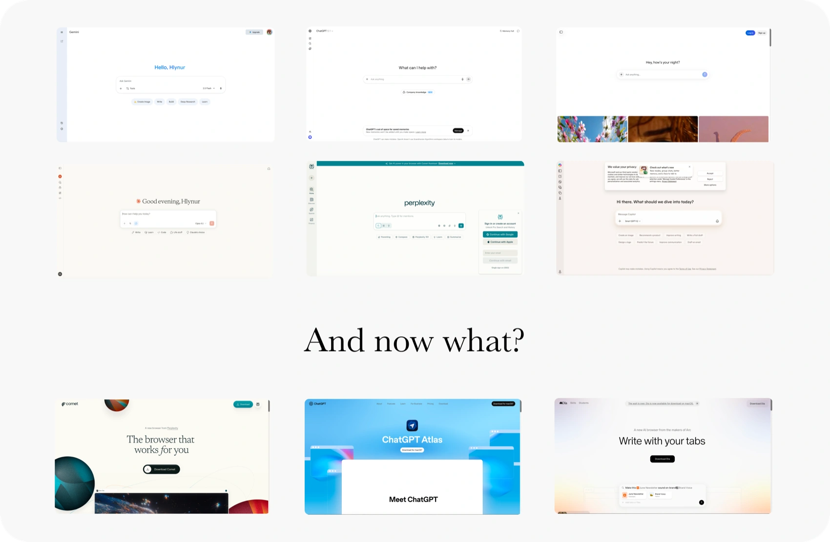 AI squeezed into every browser tab — Gemini, ChatGPT, Perplexity, Claude, Copilot — and now what?