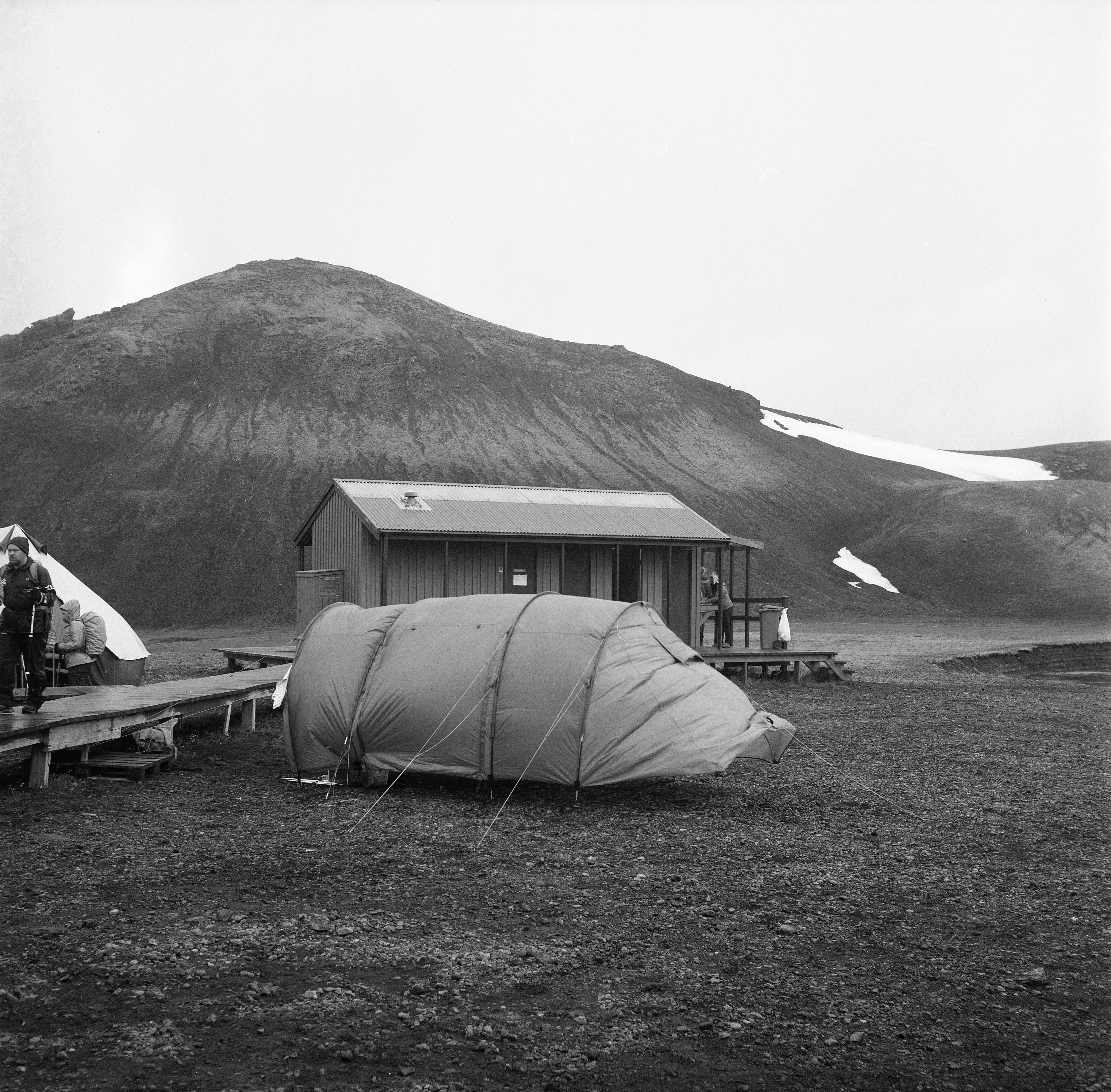 A tent blowing in the mountain winds in Iceland