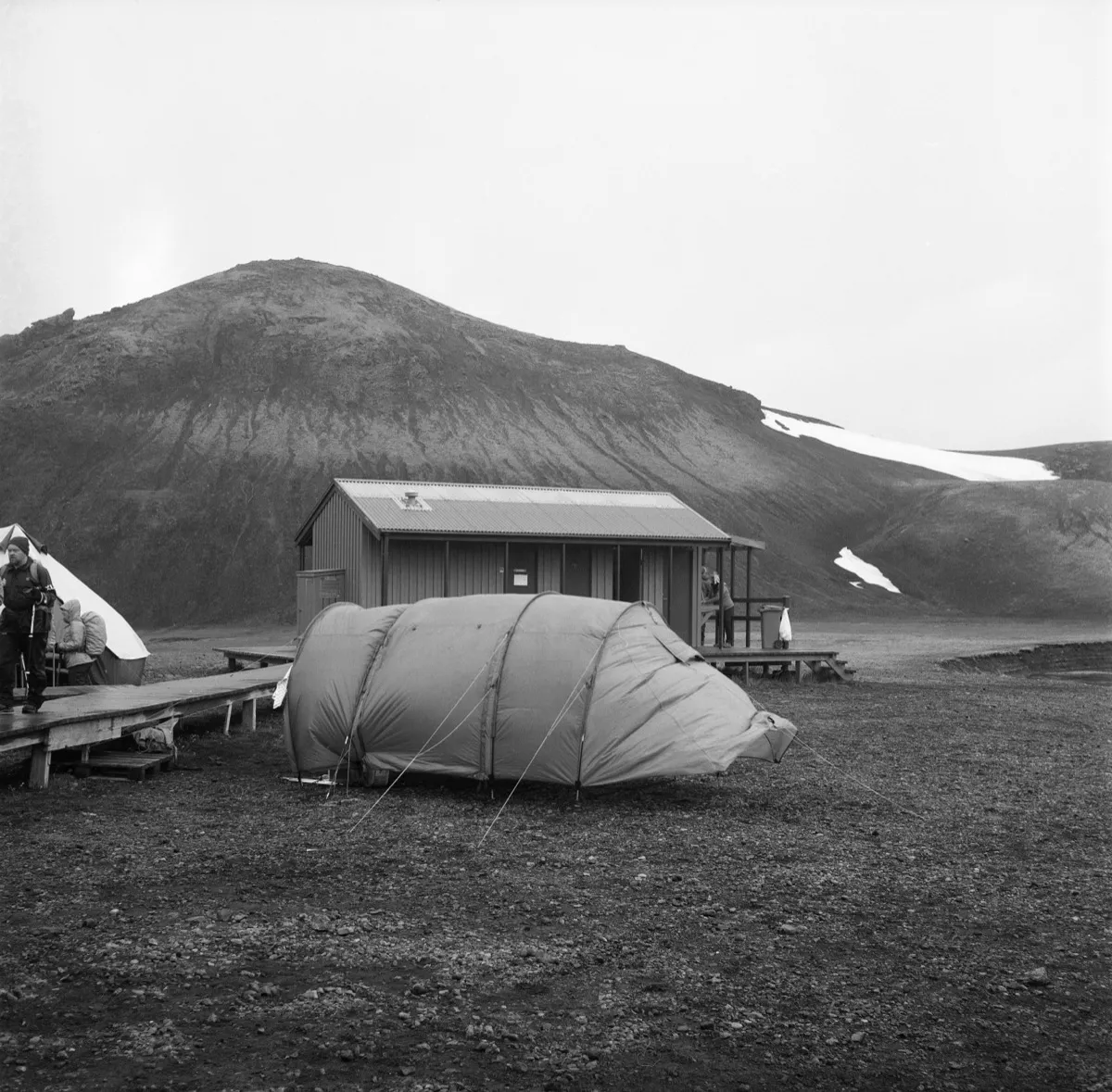 A tent blowing in the mountain winds in Iceland